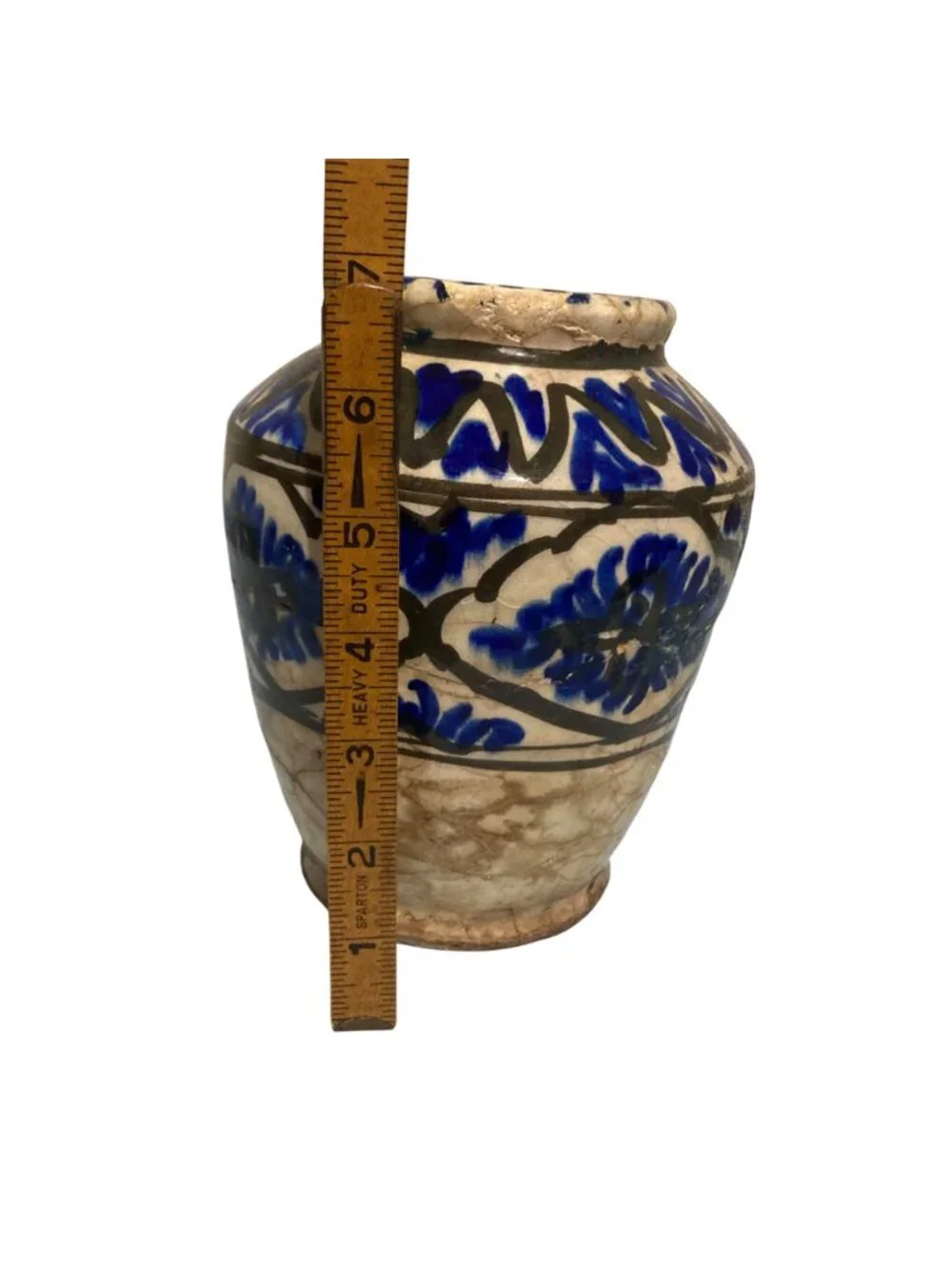 Antique 18th Century Persian Safavid Blue And White Pottery Vase